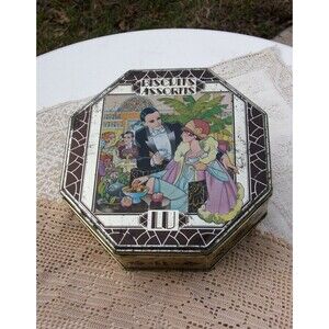 Art Deco Gatsby Era Biscuit Tin, octagon shape, vintage